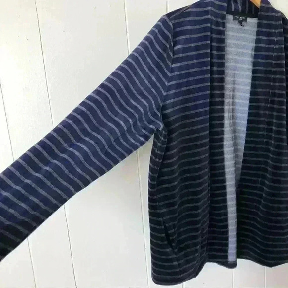 Talbots Open Front Striped Velvet Cotton Blend Cardigan Size LP - Picture 4 of 8